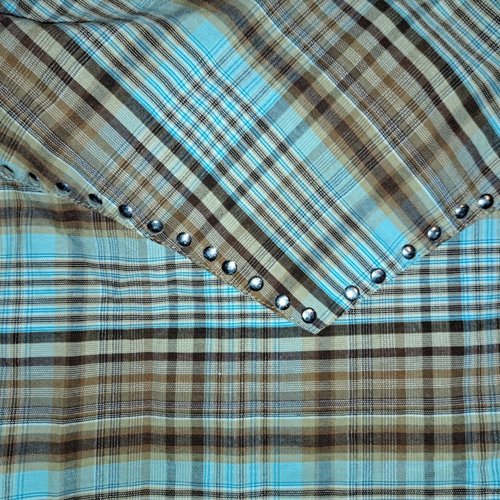 ROUGH STOCK~PANHANDLE SLIM~WOMEN'S PEARL SNAP~PLAID WESTERN SHIRT W/STUDS~M - Picture 6 of 13